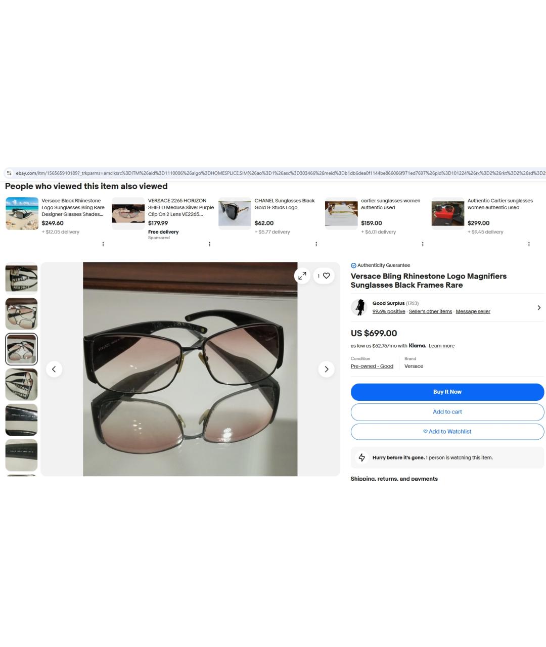 VERSACE Черные пластиковые солнцезащитные очки, фото 9