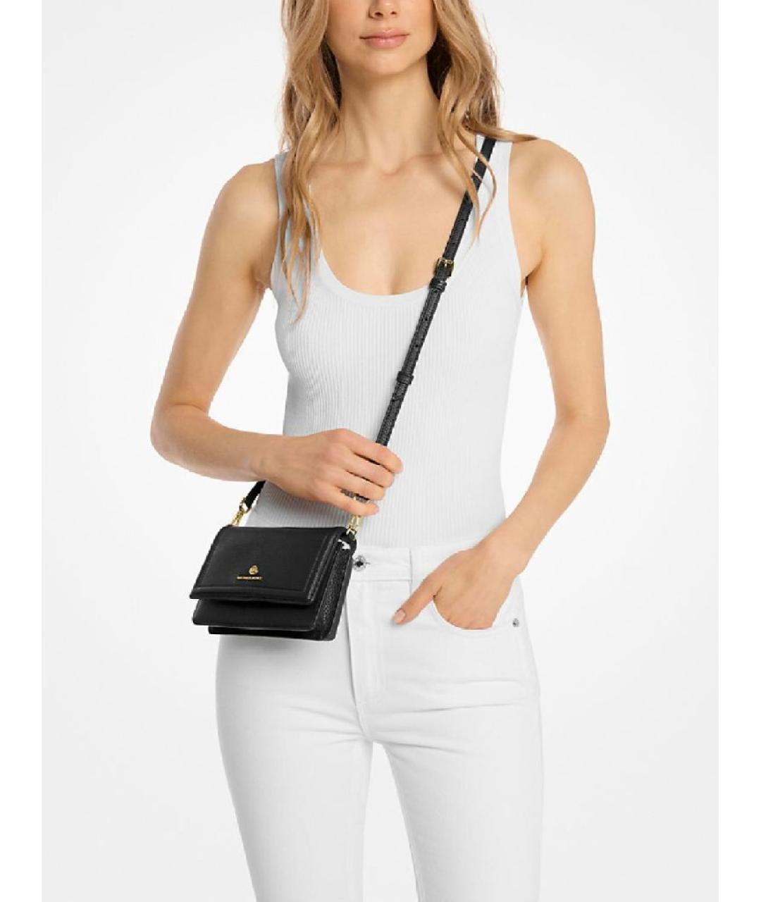 MICHAEL KORS Черная кожаная сумка через плечо, фото 5