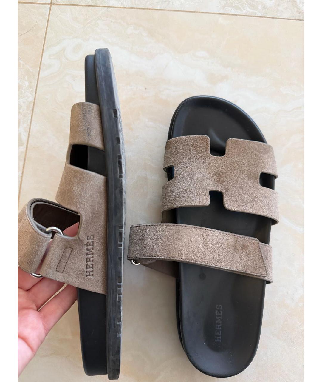 HERMES Хаки замшевые сандалии, фото 2