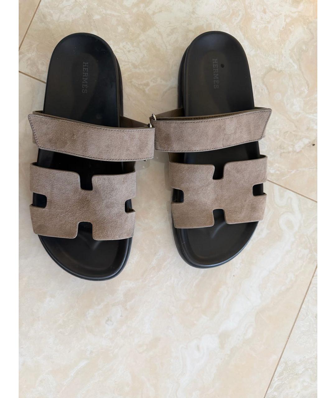 HERMES Хаки замшевые сандалии, фото 3