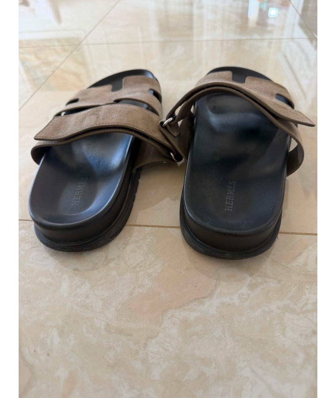 HERMES Хаки замшевые сандалии, фото 4