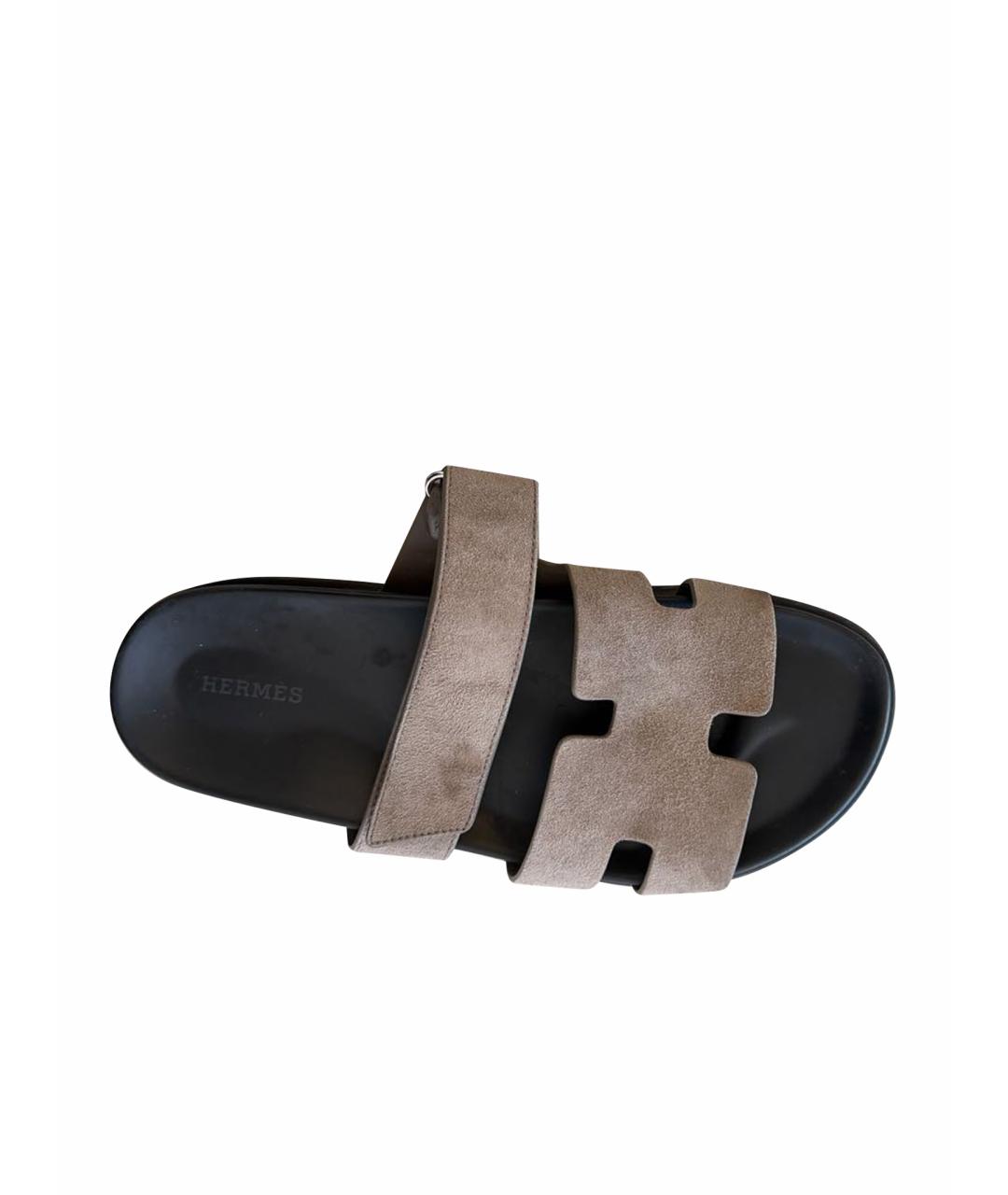 HERMES Хаки замшевые сандалии, фото 1