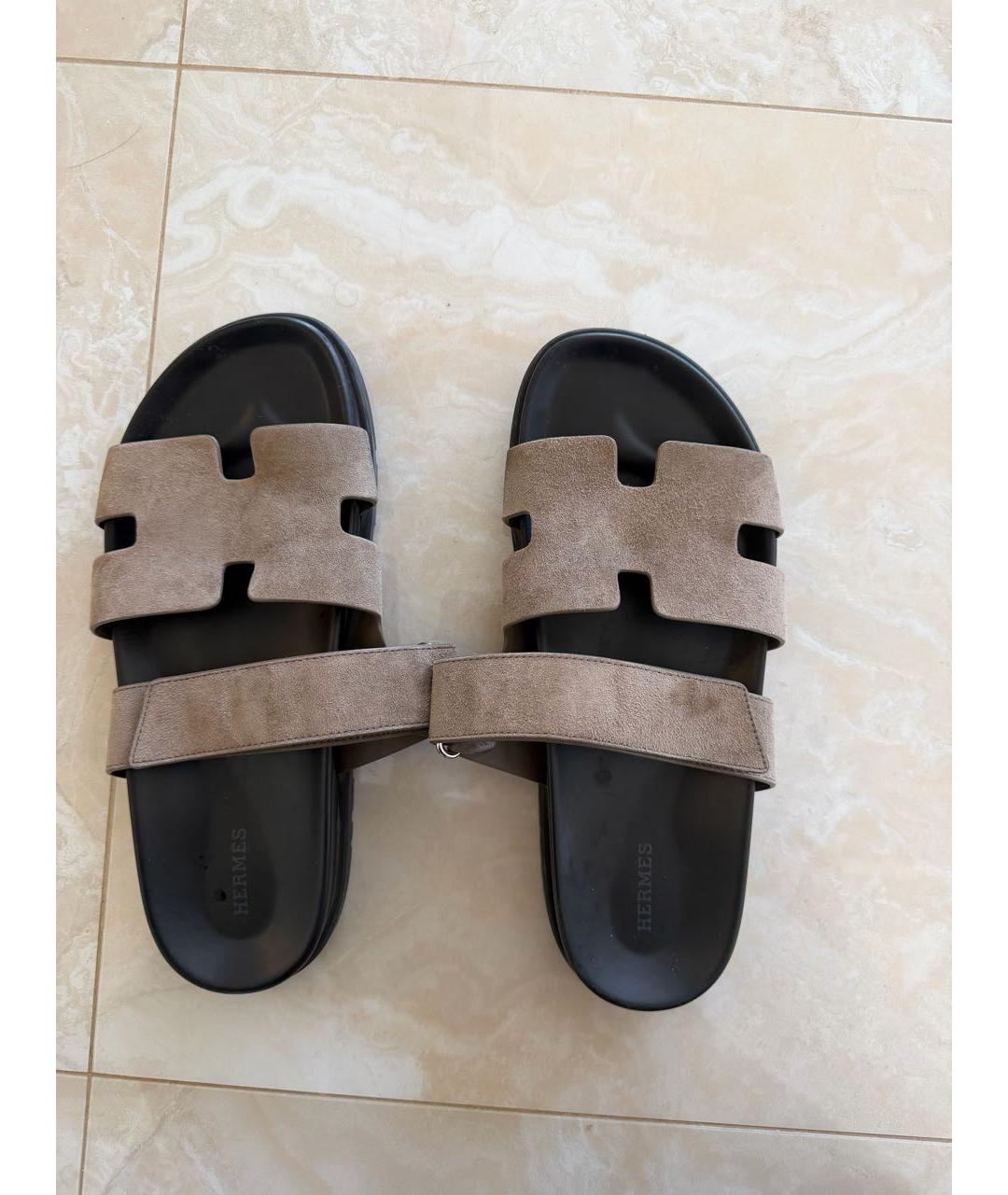 HERMES Хаки замшевые сандалии, фото 5