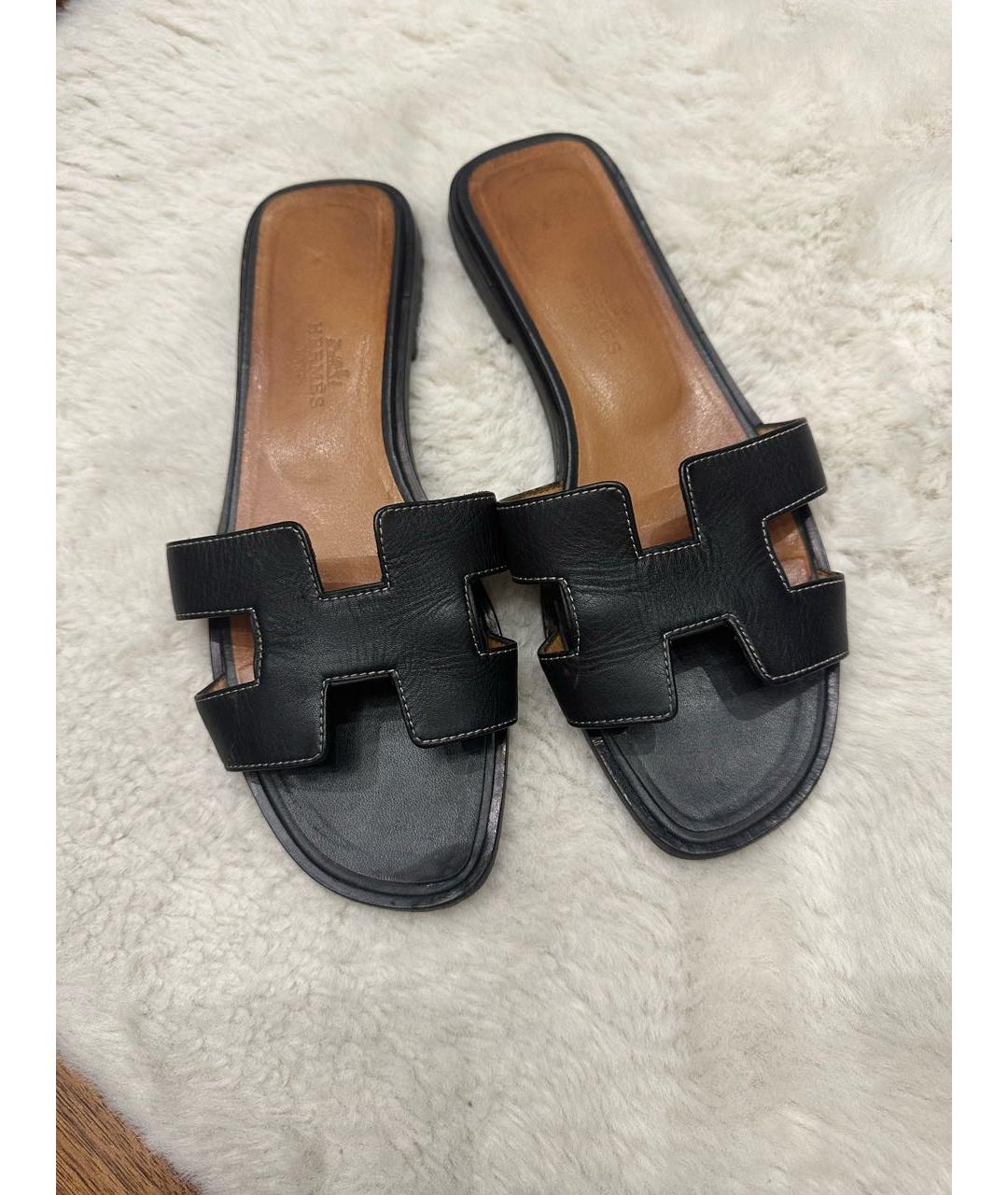 HERMES Черные шлепанцы, фото 9