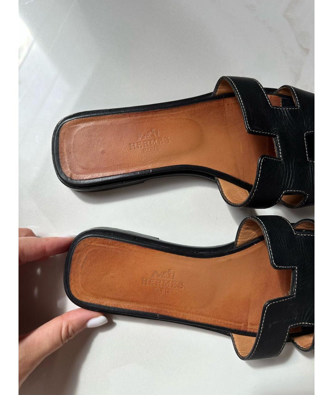 HERMES Черные шлепанцы, фото 6