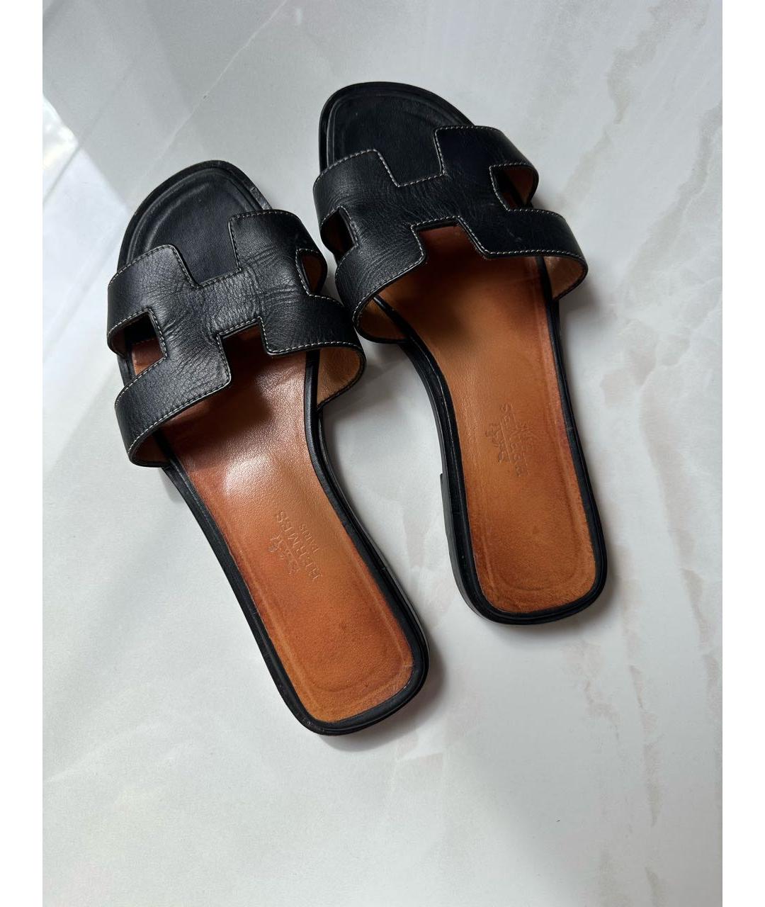 HERMES Черные шлепанцы, фото 4