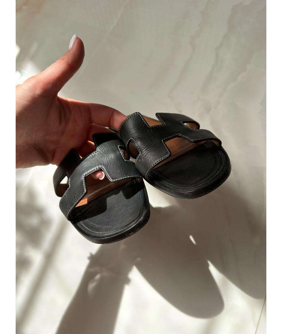 HERMES Черные шлепанцы, фото 8