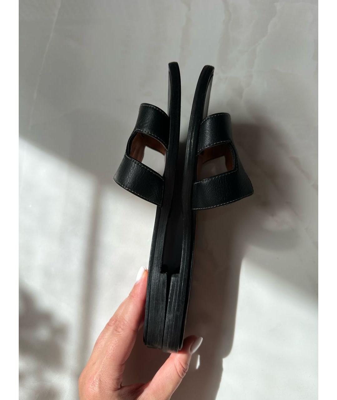 HERMES Черные шлепанцы, фото 3