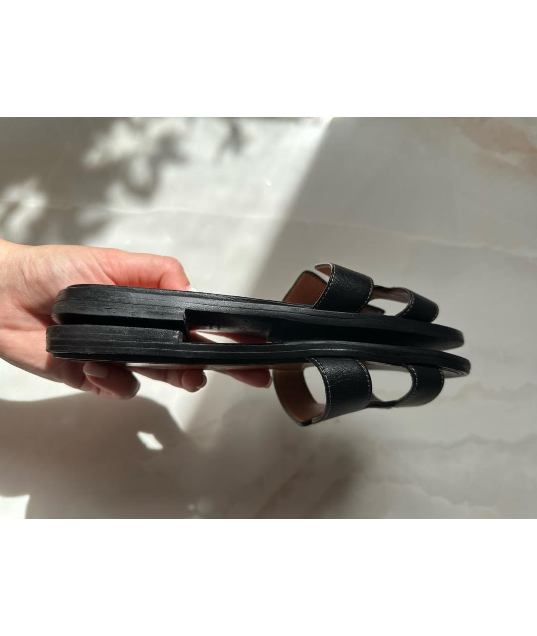 HERMES Черные шлепанцы, фото 2