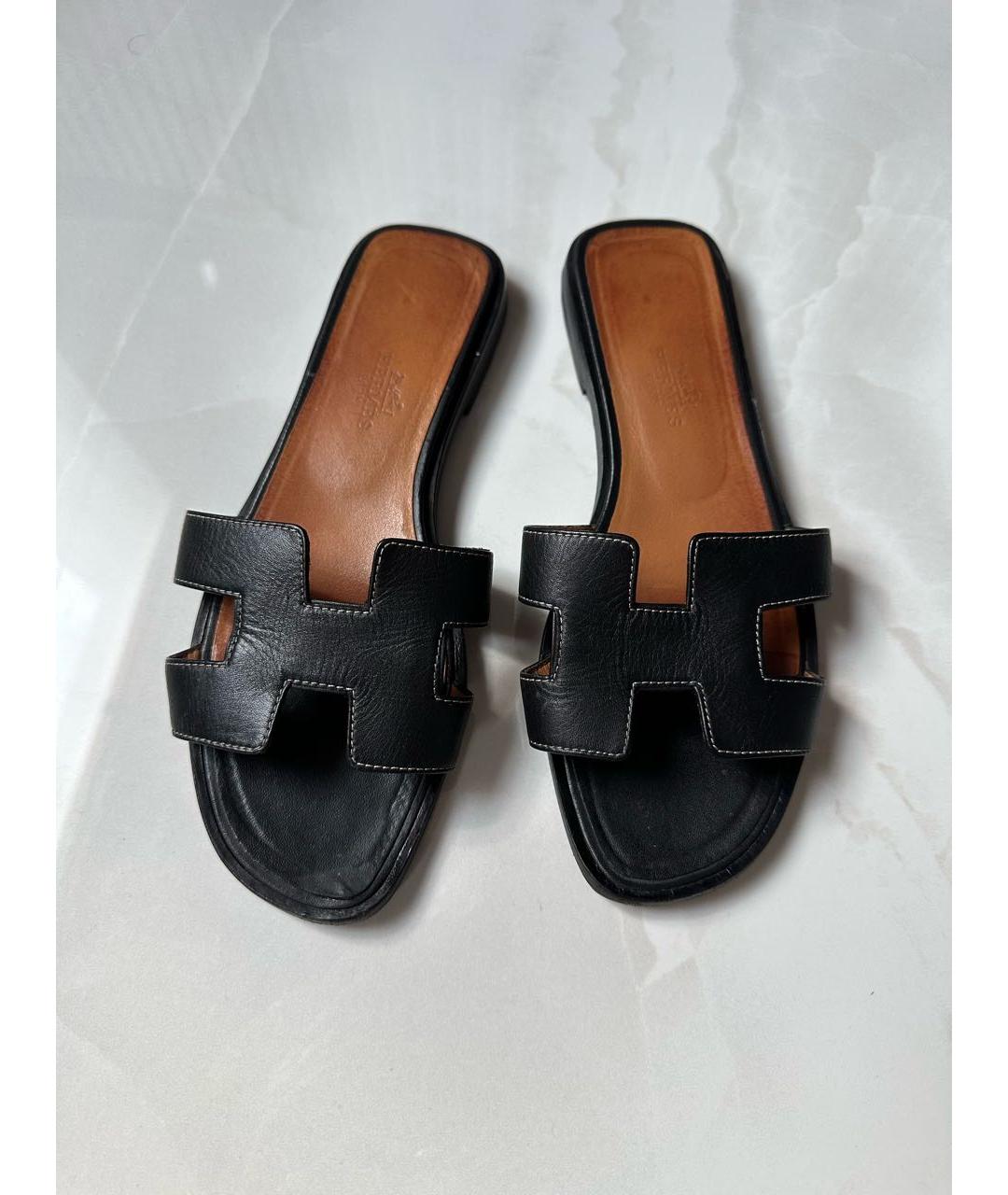 HERMES Черные шлепанцы, фото 5