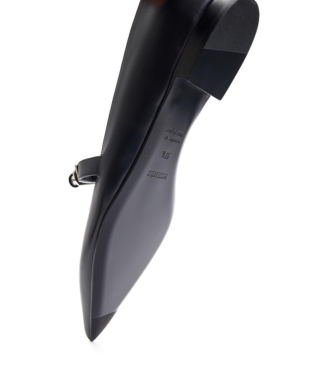 HERMES Черные кожаные балетки, фото 7