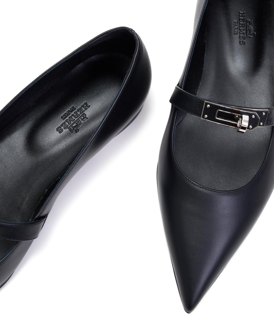 HERMES Черные кожаные балетки, фото 6