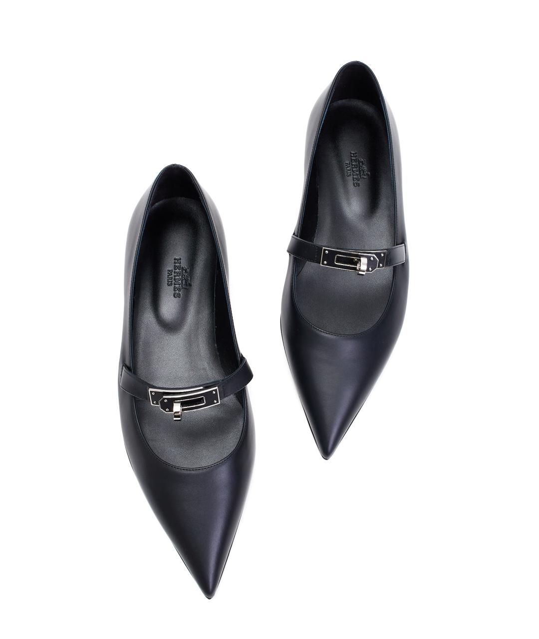 HERMES Черные кожаные балетки, фото 4