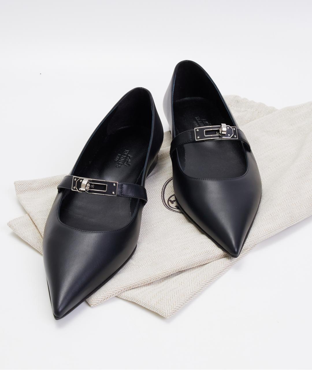 HERMES Черные кожаные балетки, фото 8