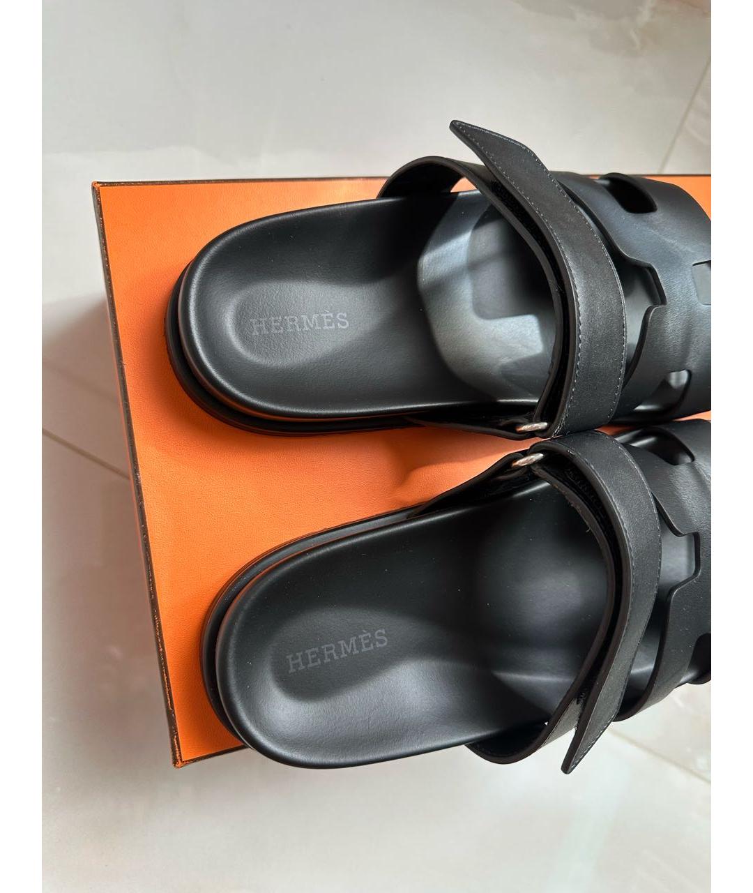 HERMES Черные шлепанцы, фото 5