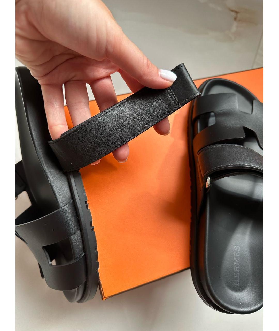 HERMES Черные шлепанцы, фото 8
