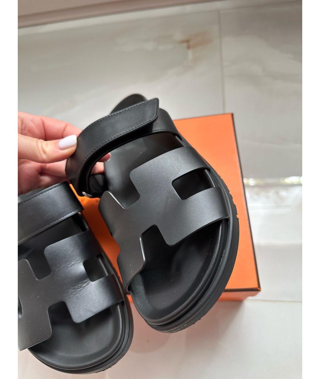 HERMES Черные шлепанцы, фото 4
