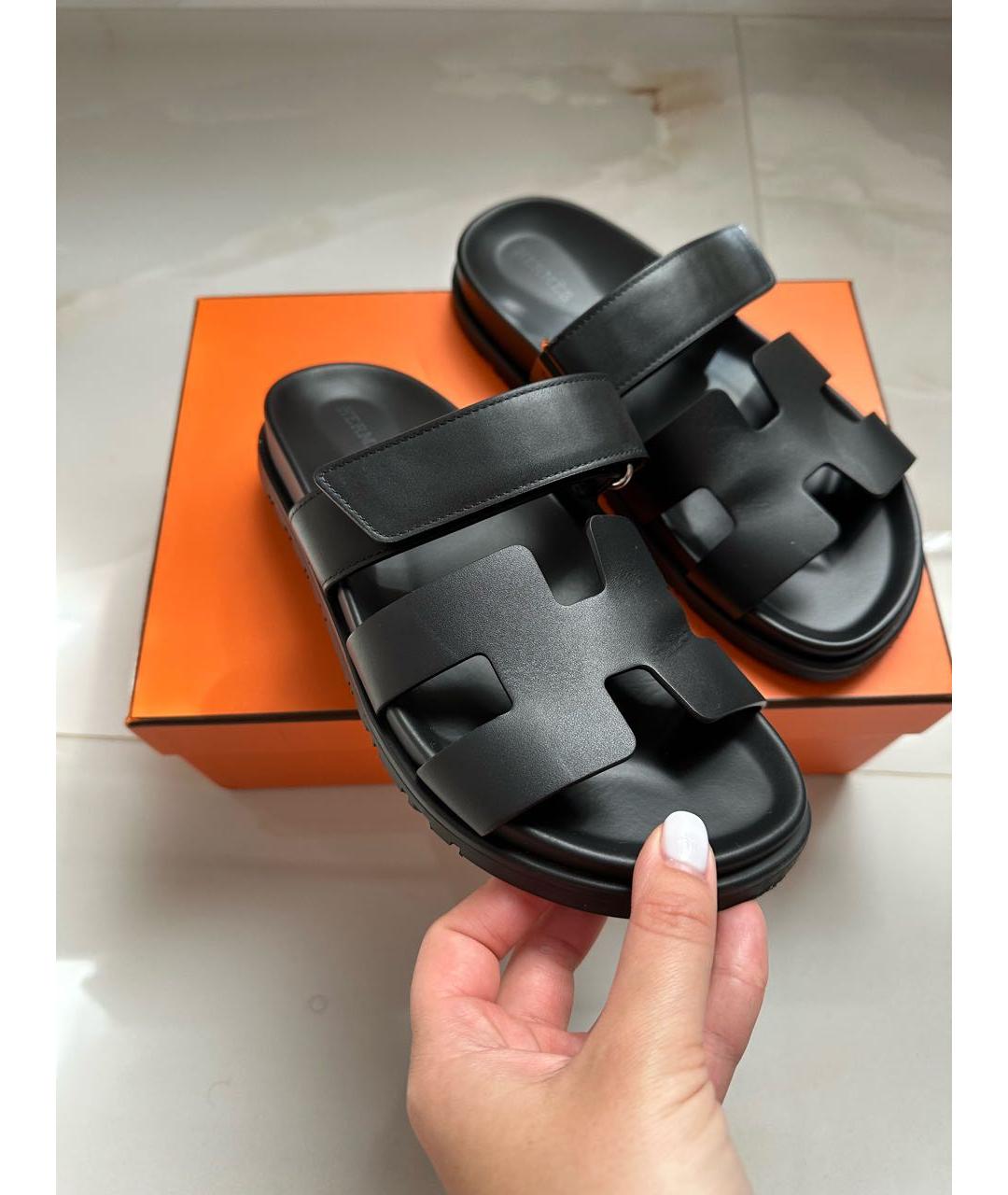 HERMES Черные шлепанцы, фото 9