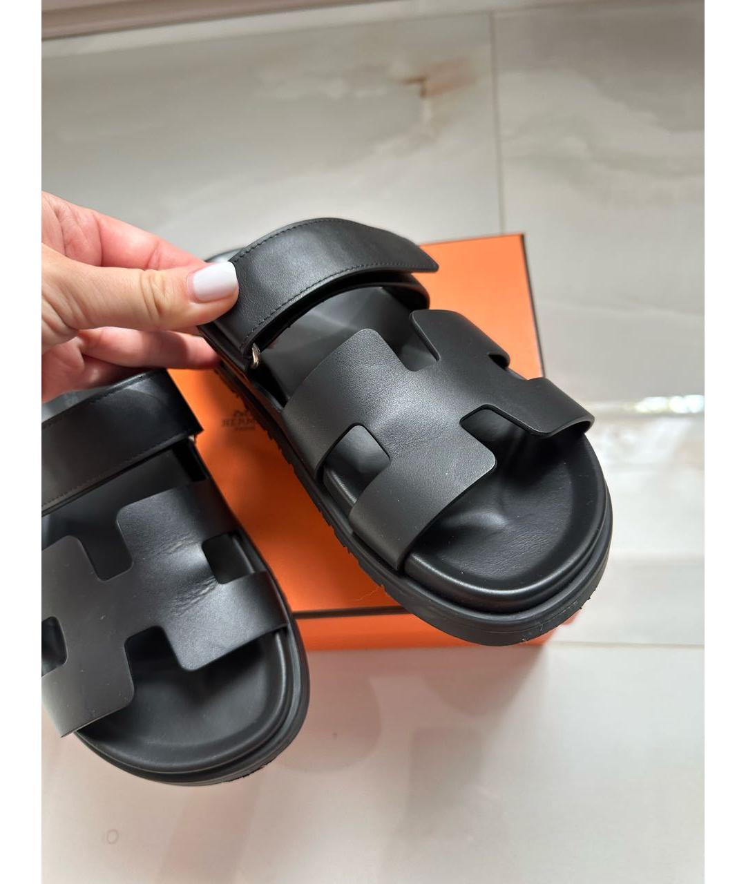 HERMES Черные шлепанцы, фото 2