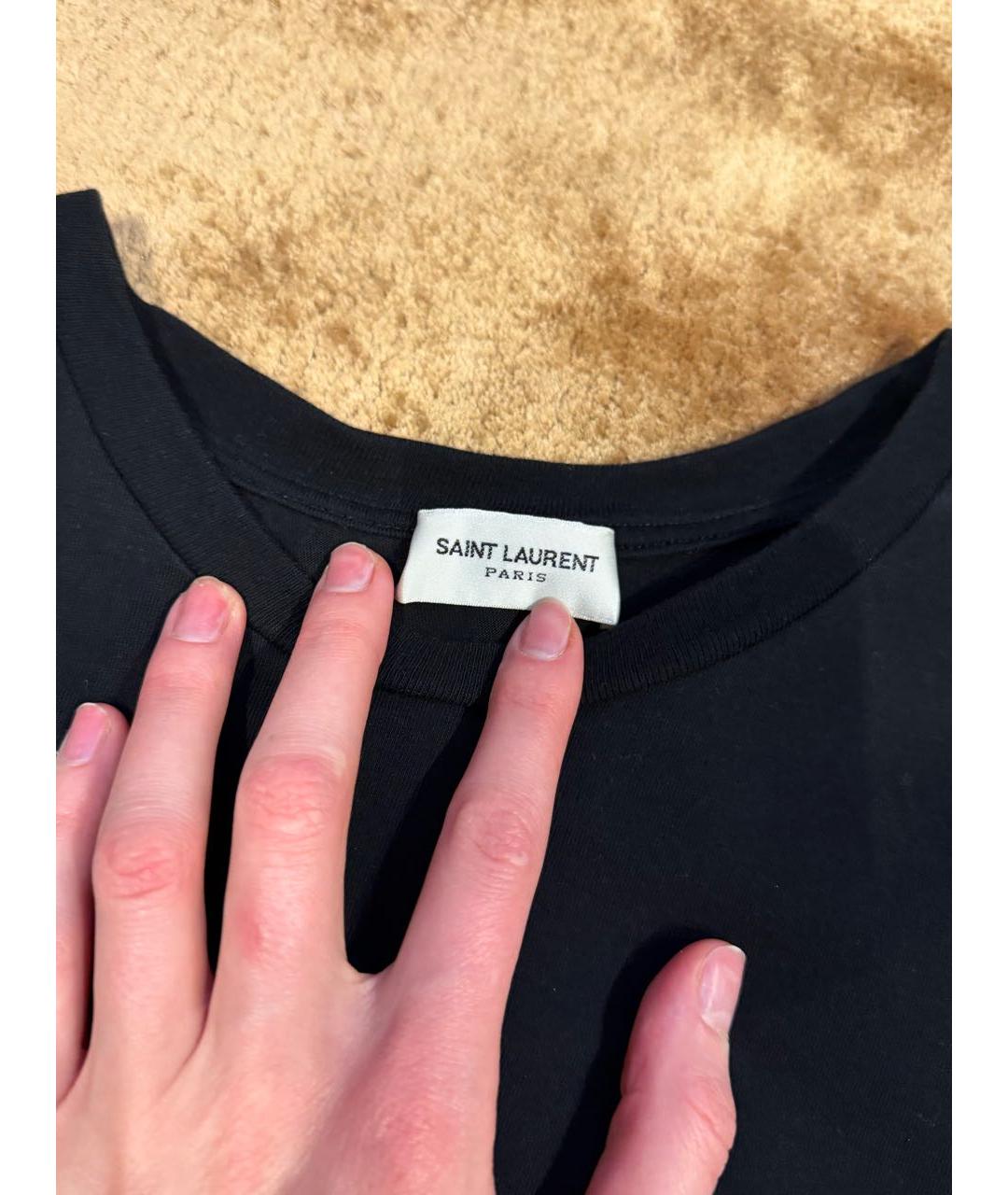 SAINT LAURENT Черная хлопковая футболка, фото 2
