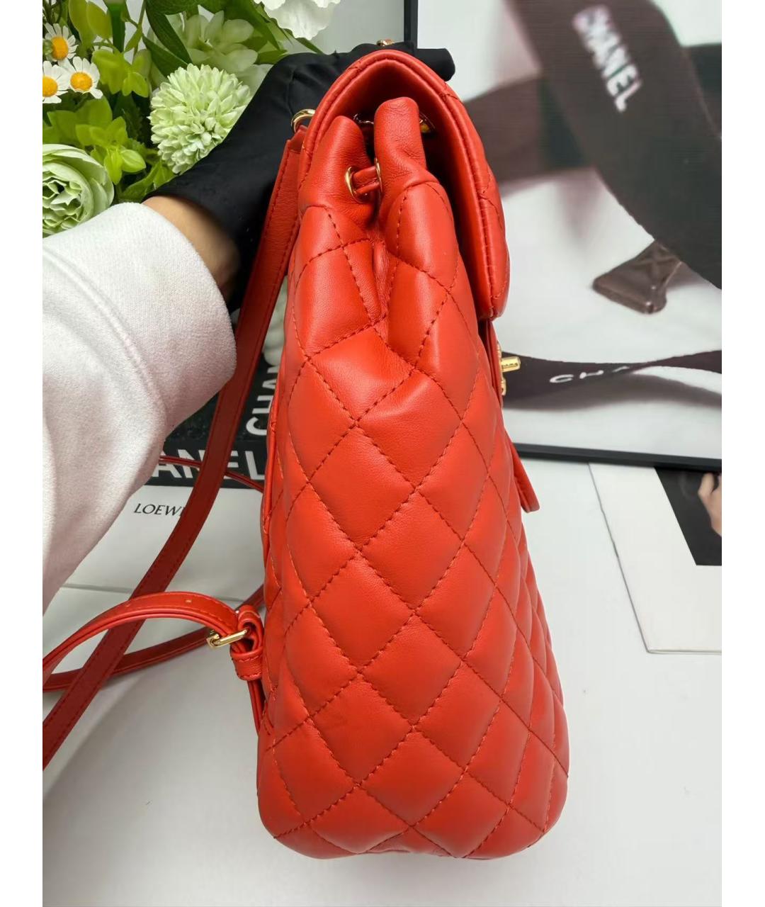 CHANEL Красный кожаный рюкзак, фото 5