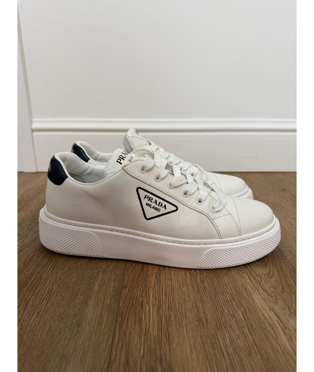 PRADA Белые кожаные кроссовки, фото 8