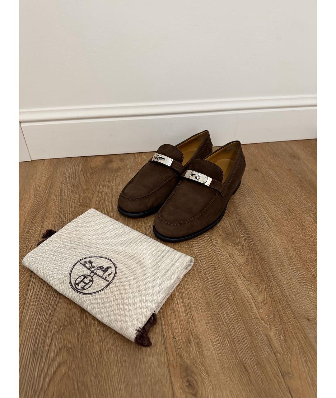 HERMES Коричневые замшевые лоферы, фото 7