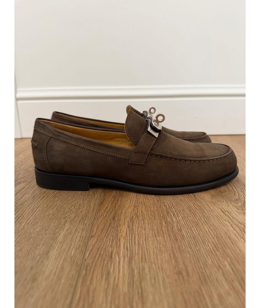 HERMES Коричневые замшевые лоферы, фото 8
