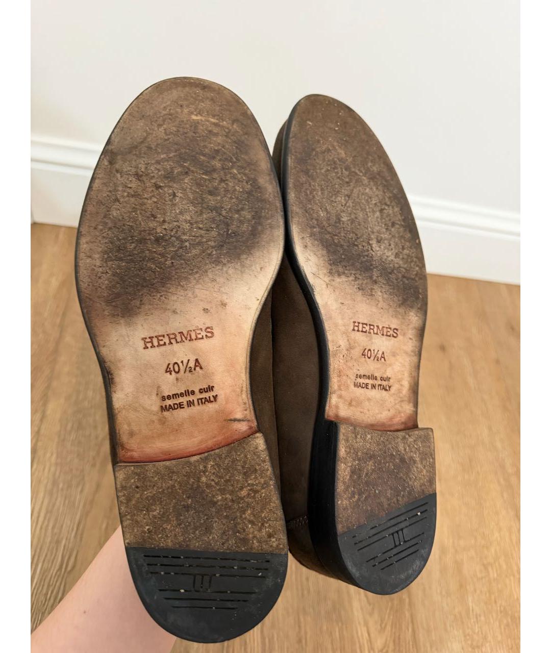 HERMES Коричневые замшевые лоферы, фото 5