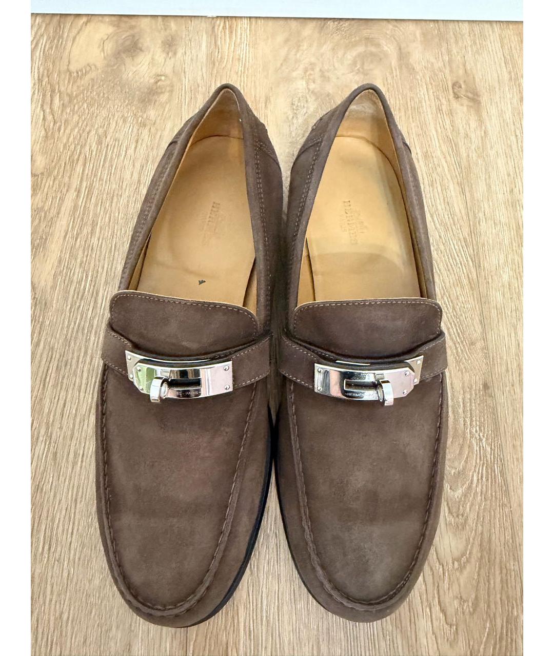 HERMES Коричневые замшевые лоферы, фото 3