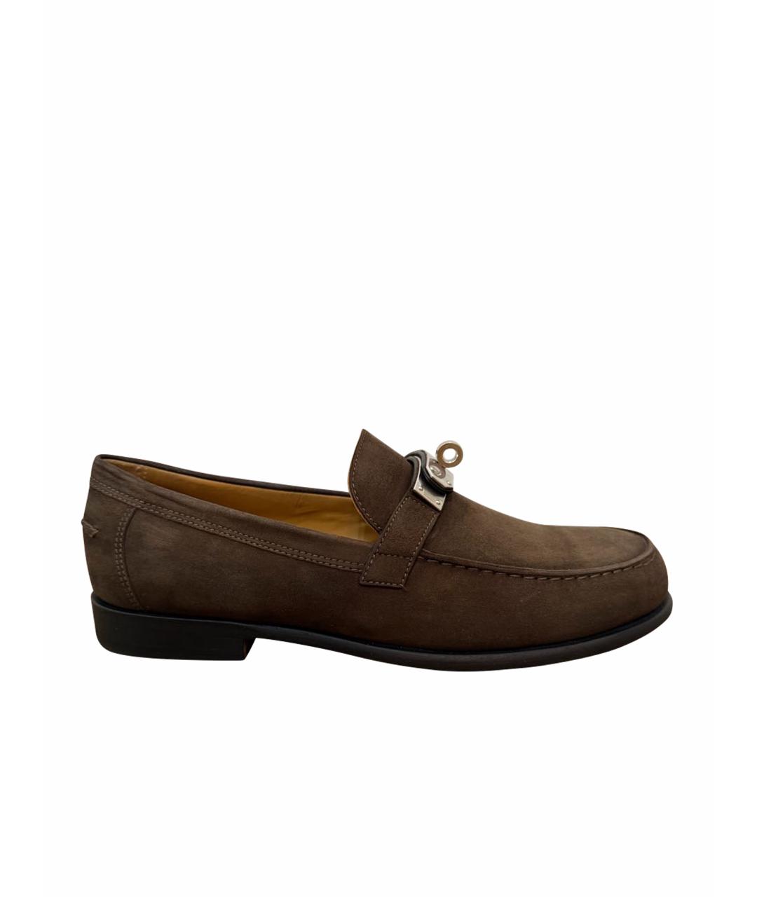 HERMES Коричневые замшевые лоферы, фото 1