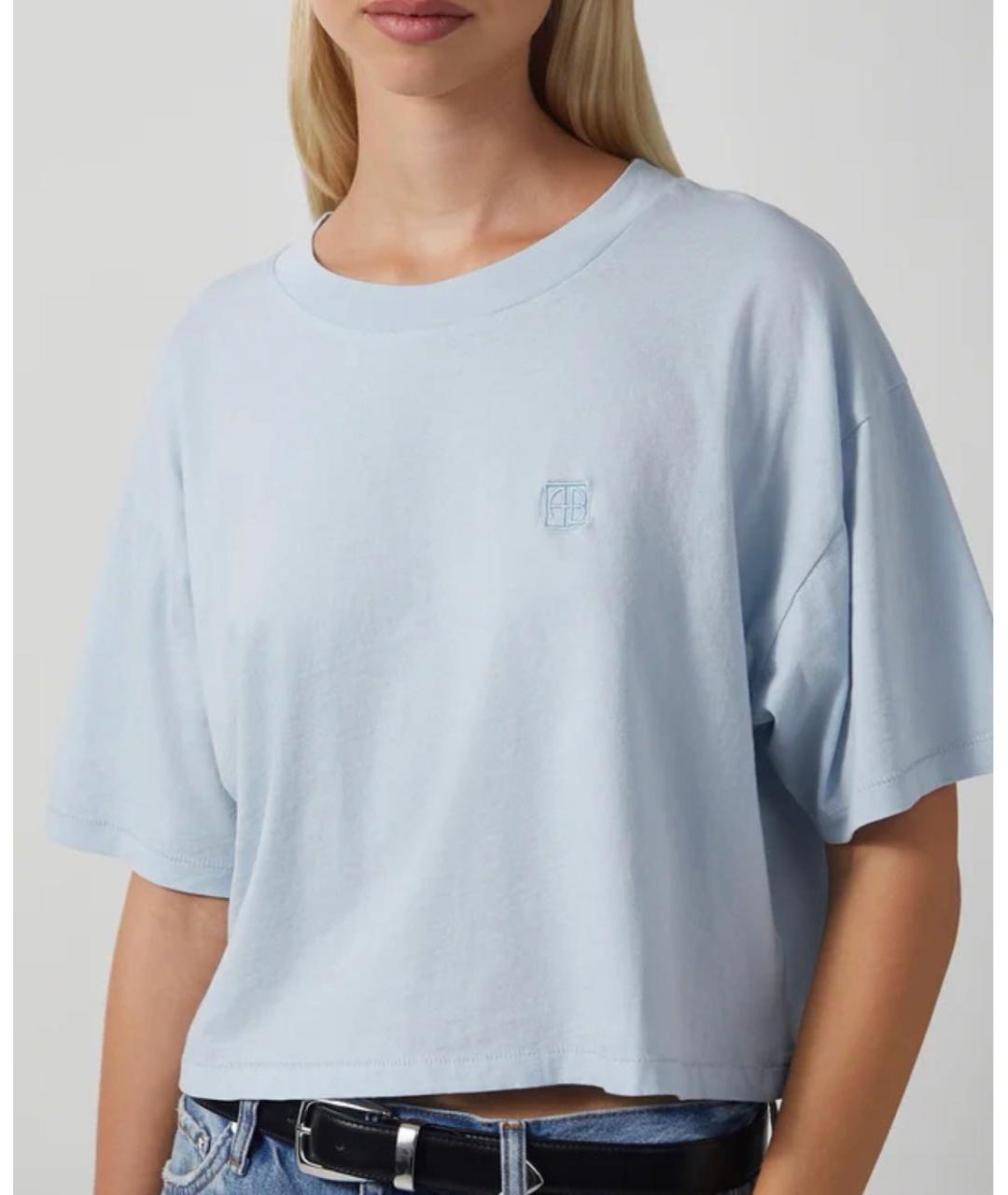 ANINE BING Голубая хлопковая футболка, фото 5