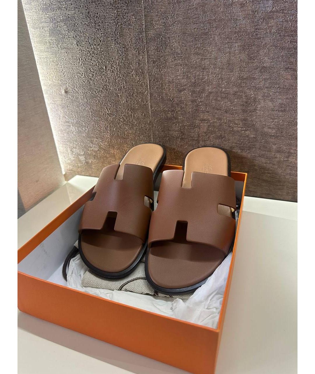 HERMES Коричневые кожаные шлепанцы, фото 2