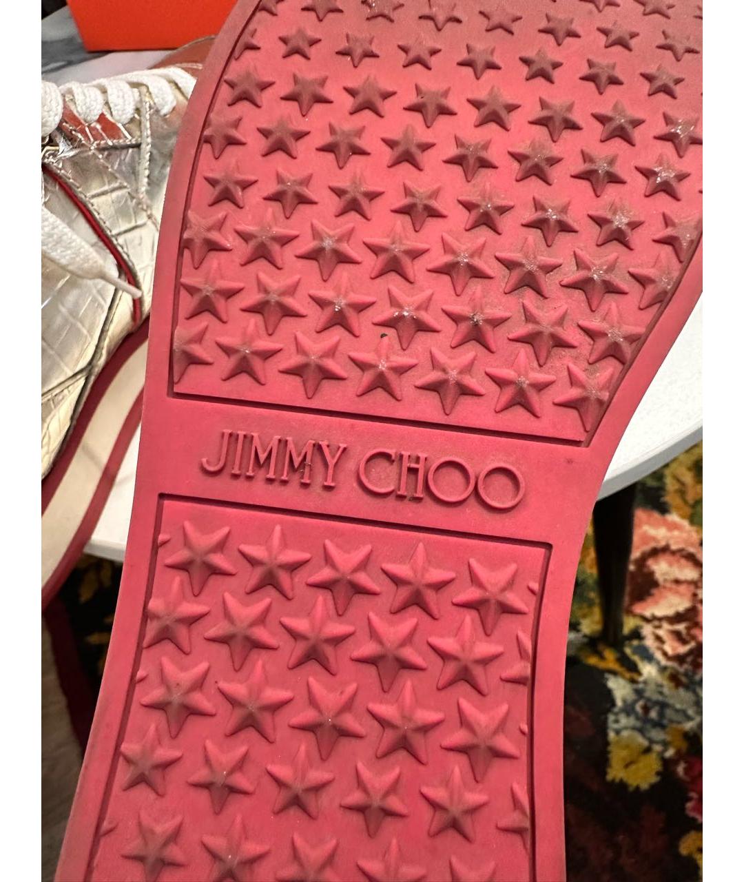 JIMMY CHOO Золотые кожаные кроссовки, фото 6