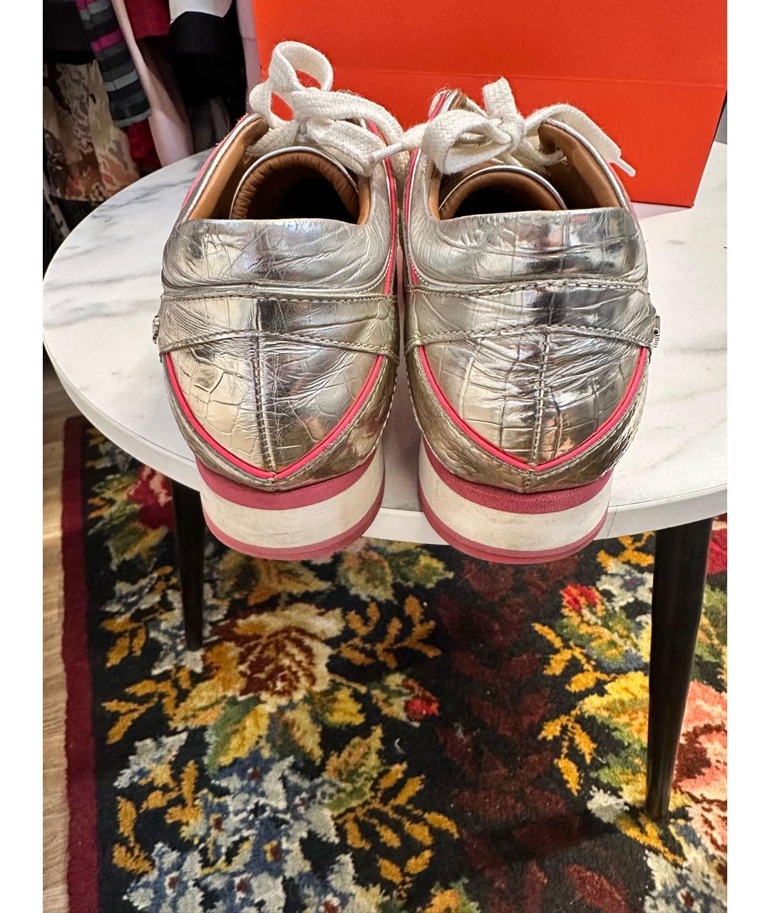 JIMMY CHOO Золотые кожаные кроссовки, фото 4