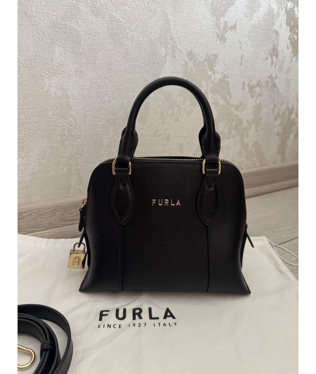 FURLA Черная кожаная сумка с короткими ручками, фото 9