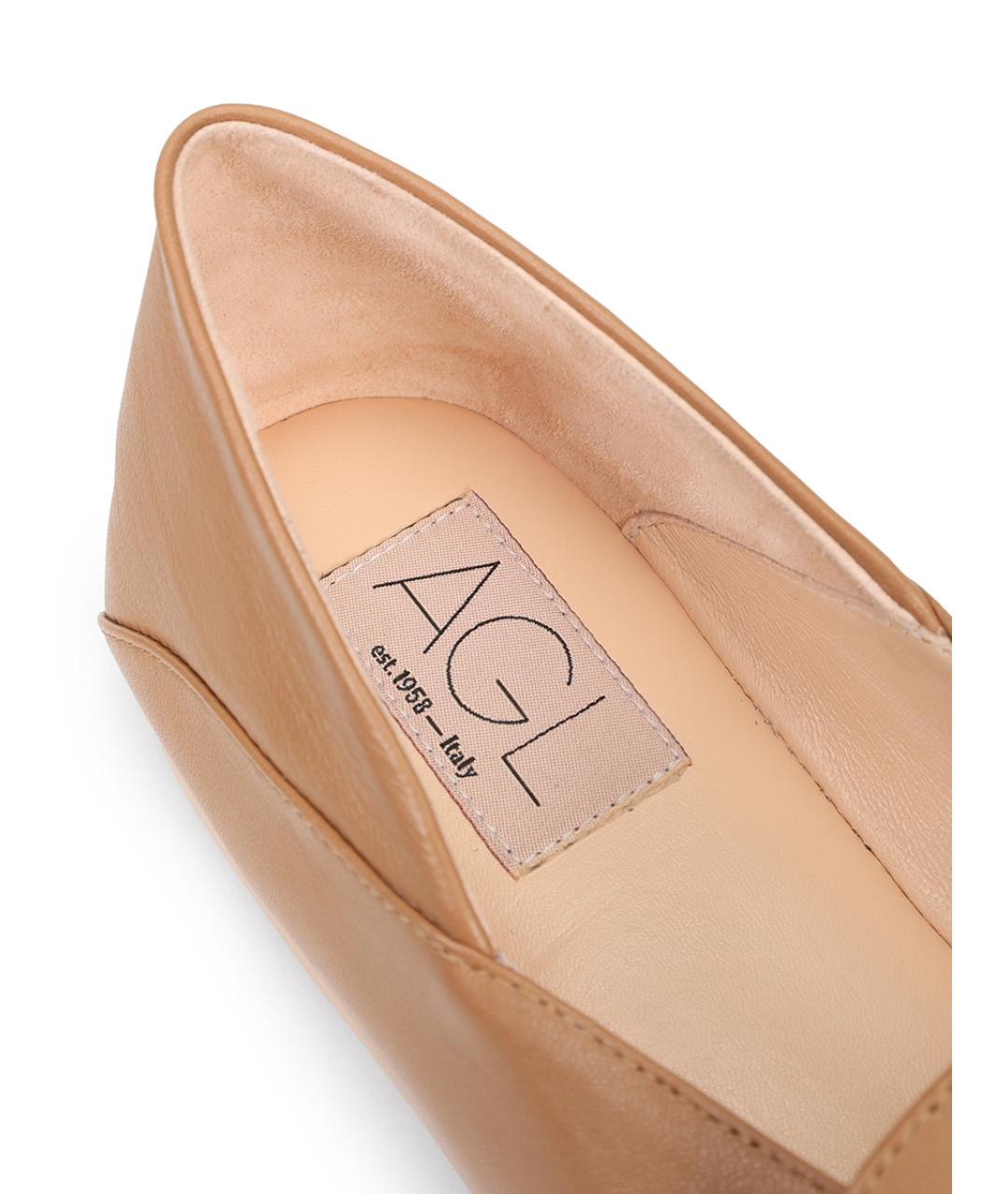 AGL Бежевые кожаные лоферы, фото 6