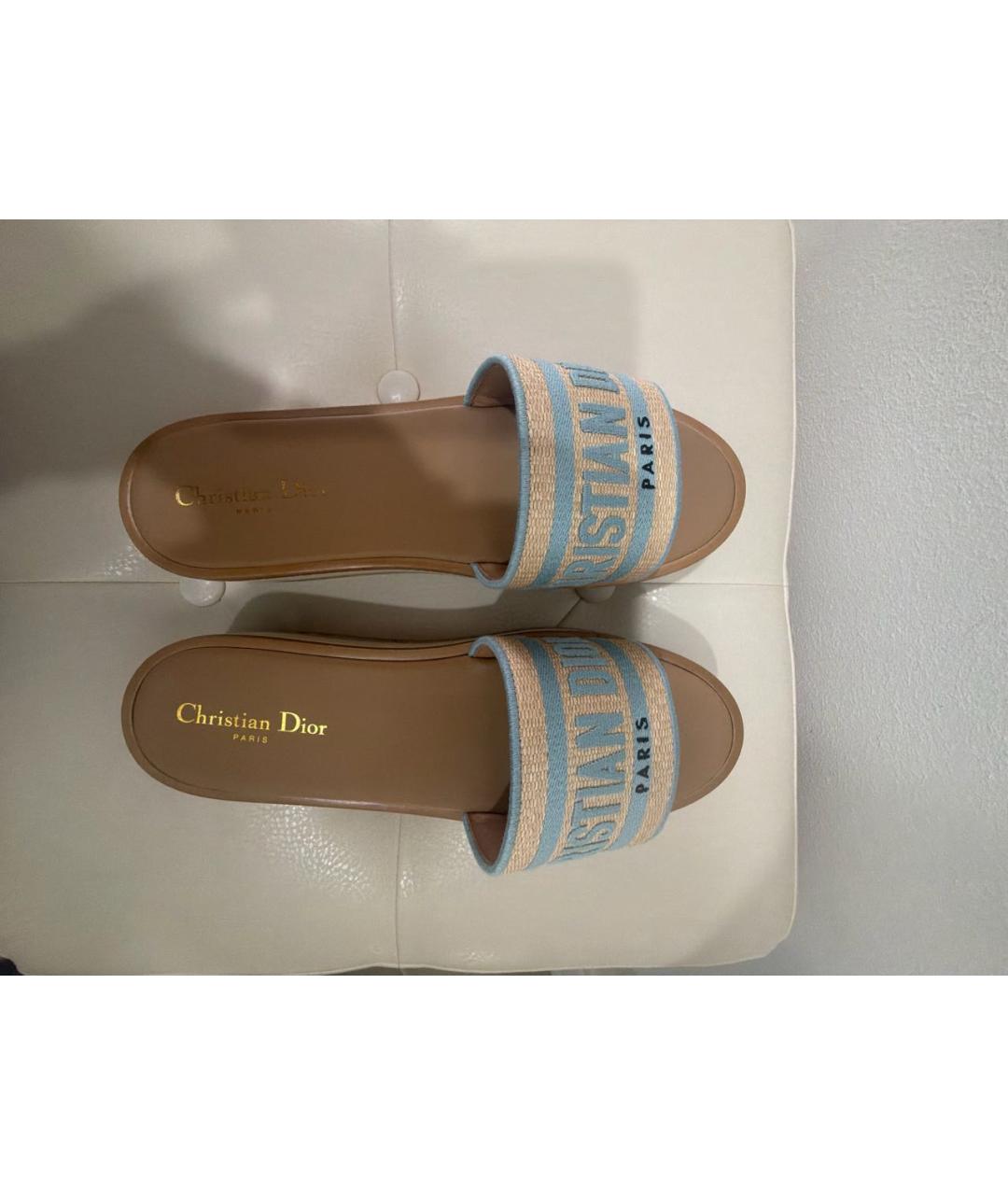 CHRISTIAN DIOR Бежевые кожаные шлепанцы, фото 3