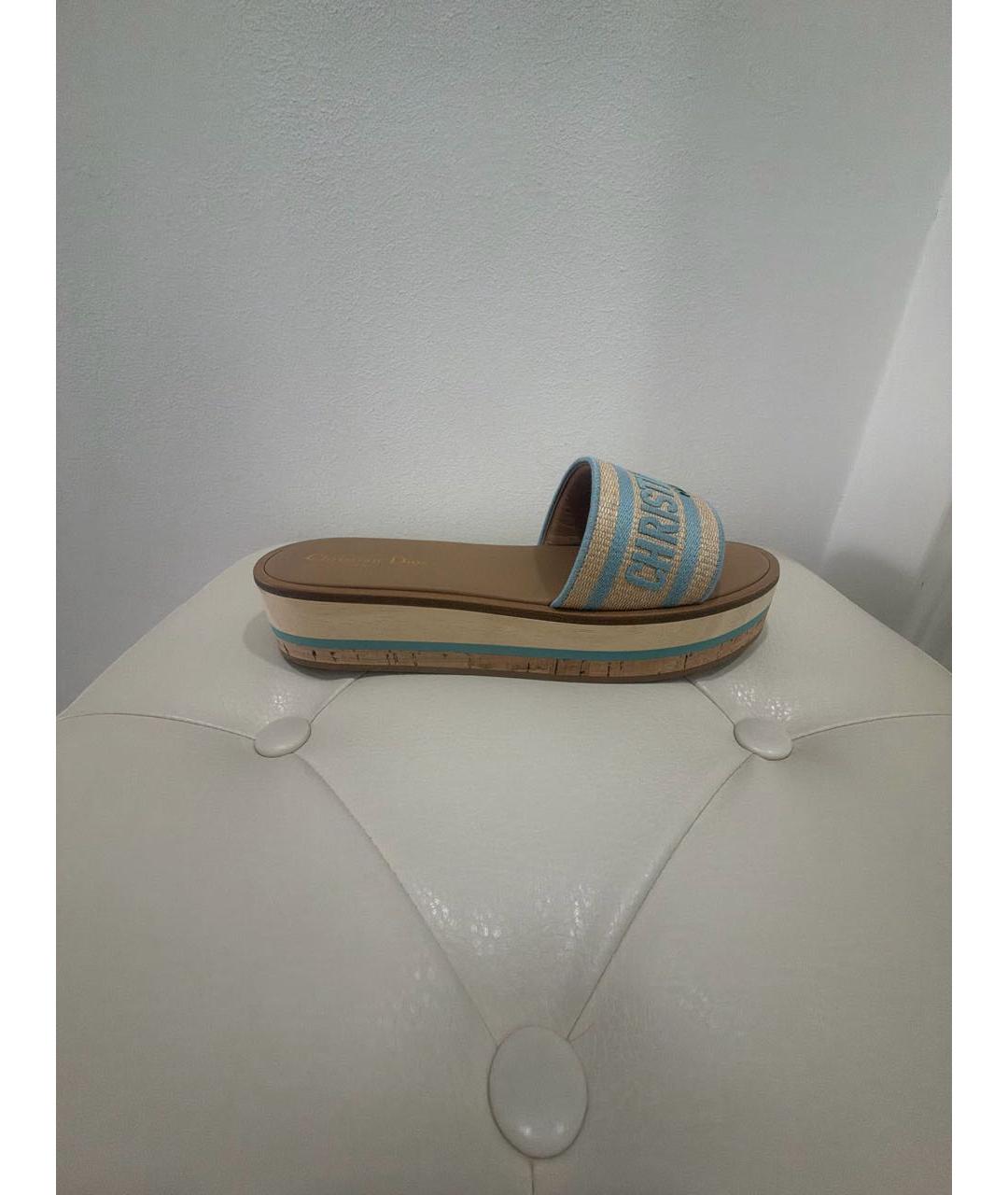 CHRISTIAN DIOR Бежевые кожаные шлепанцы, фото 7