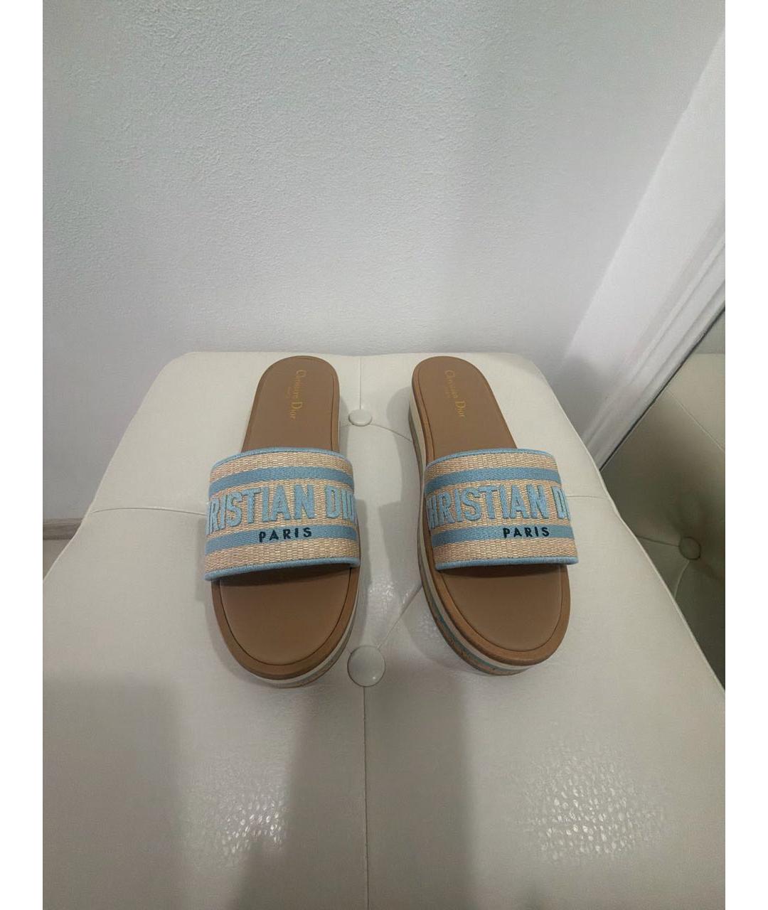 CHRISTIAN DIOR Бежевые кожаные шлепанцы, фото 2