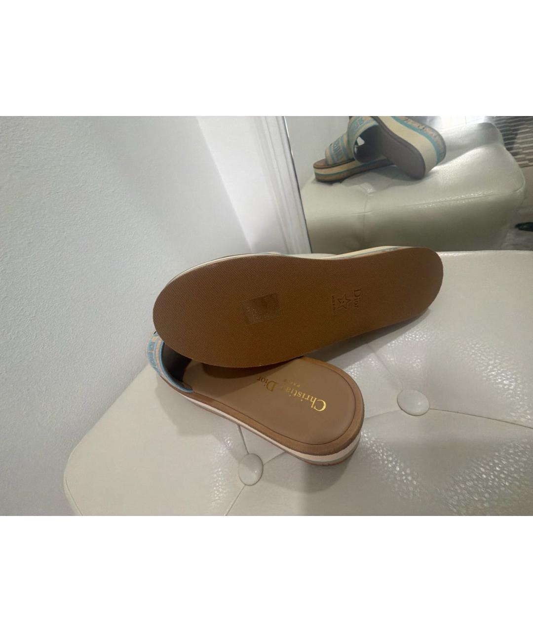 CHRISTIAN DIOR Бежевые кожаные шлепанцы, фото 6