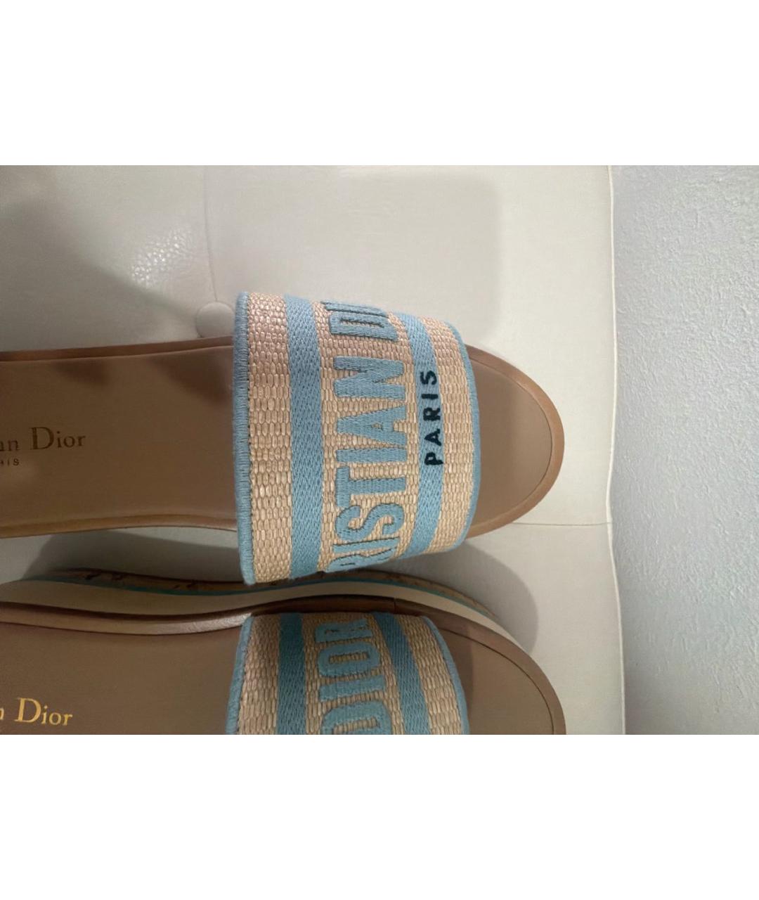 CHRISTIAN DIOR Бежевые кожаные шлепанцы, фото 5
