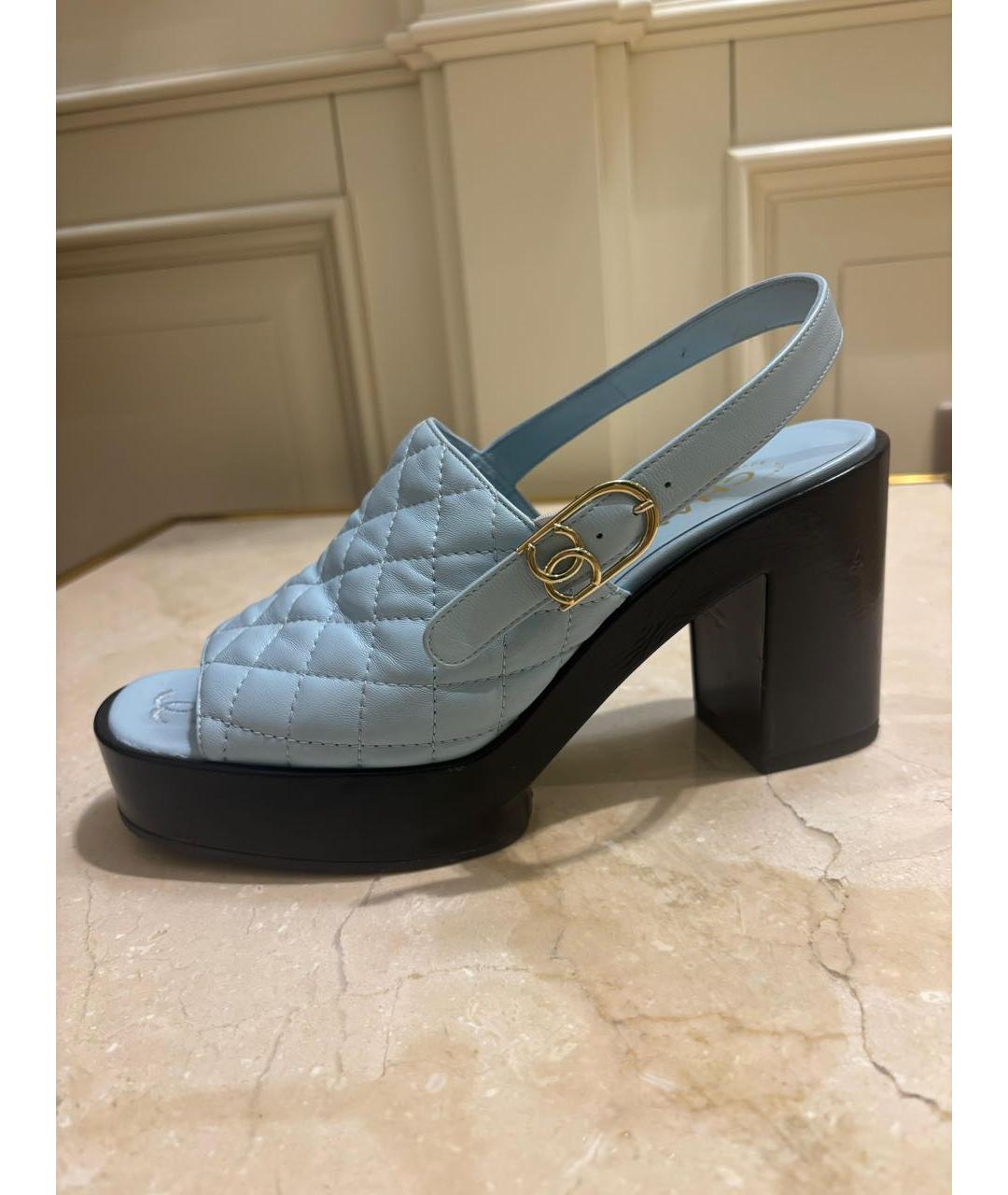 CHANEL Голубые кожаные сабо, фото 9