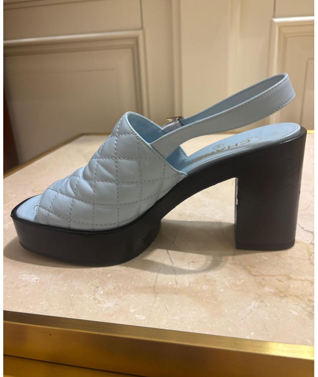 CHANEL Голубые кожаные сабо, фото 4