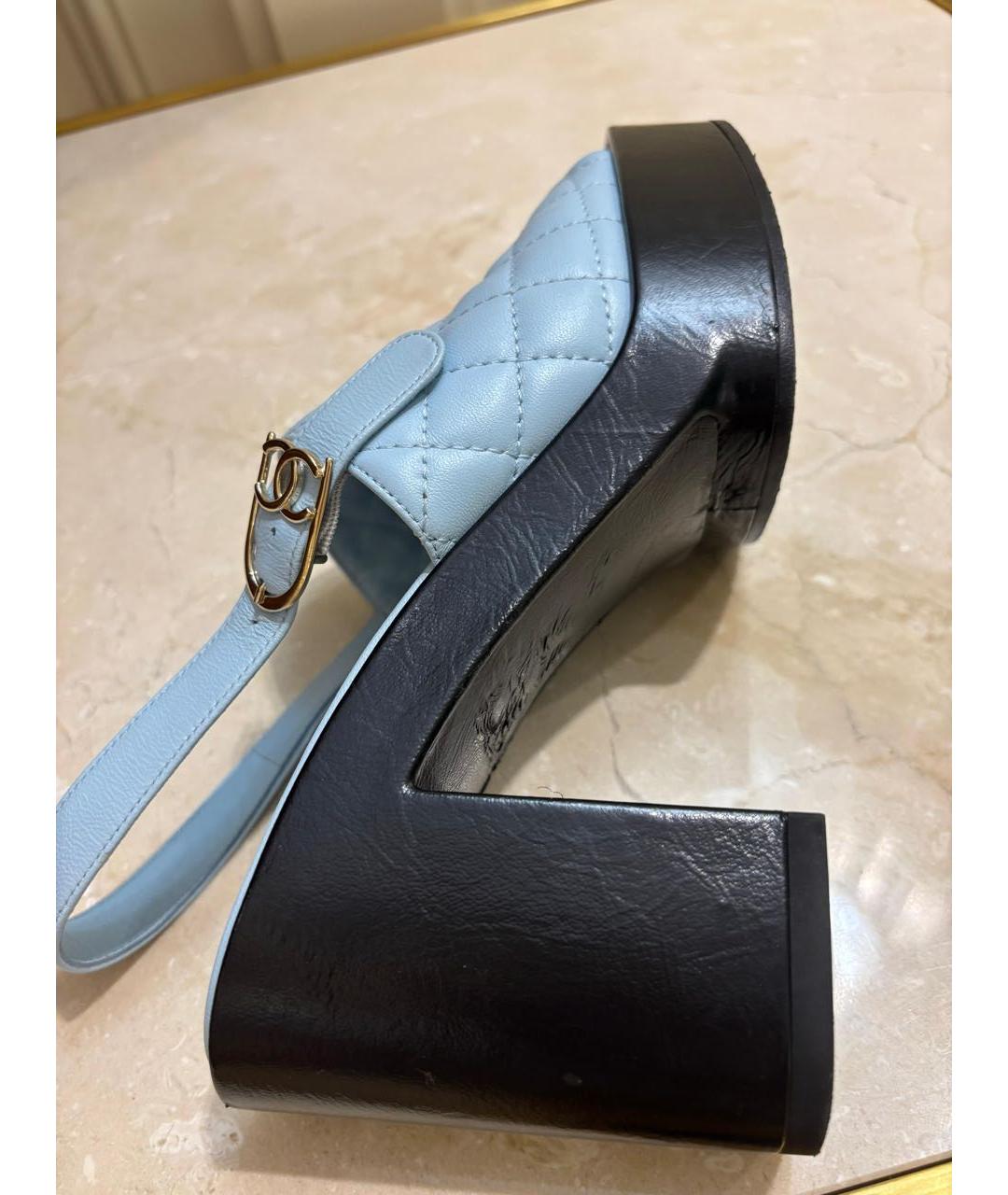 CHANEL Голубые кожаные сабо, фото 7