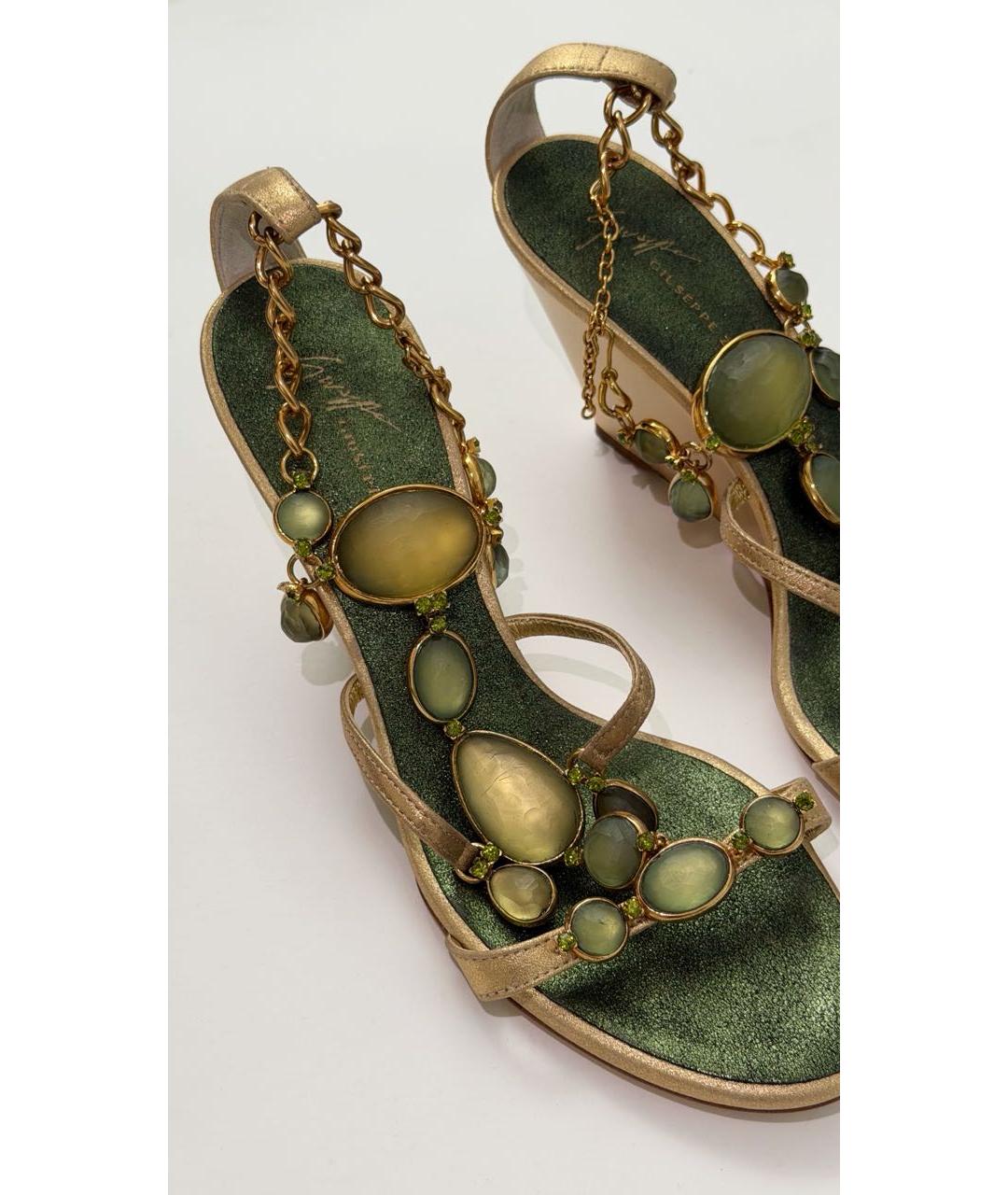 GIUSEPPE ZANOTTI DESIGN Зеленые кожаные босоножки, фото 8