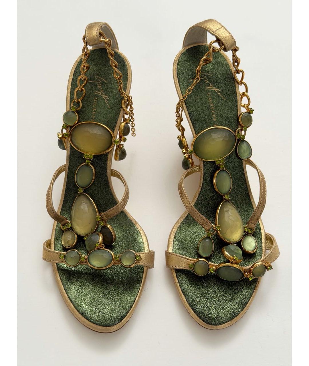 GIUSEPPE ZANOTTI DESIGN Зеленые кожаные босоножки, фото 2