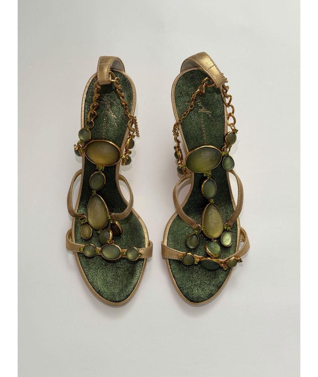 GIUSEPPE ZANOTTI DESIGN Зеленые кожаные босоножки, фото 7