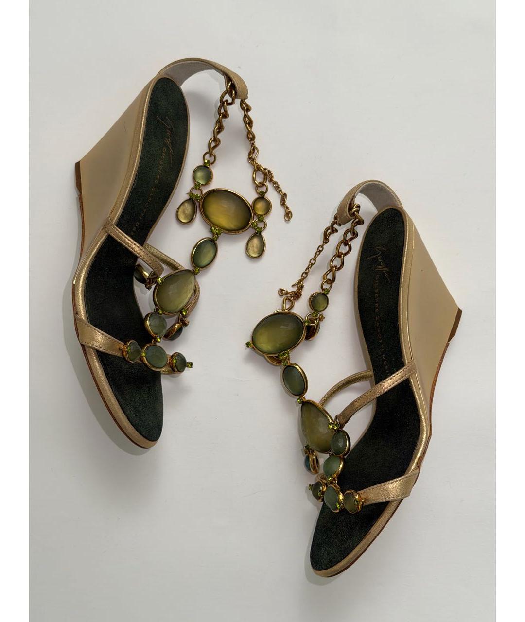 GIUSEPPE ZANOTTI DESIGN Зеленые кожаные босоножки, фото 4