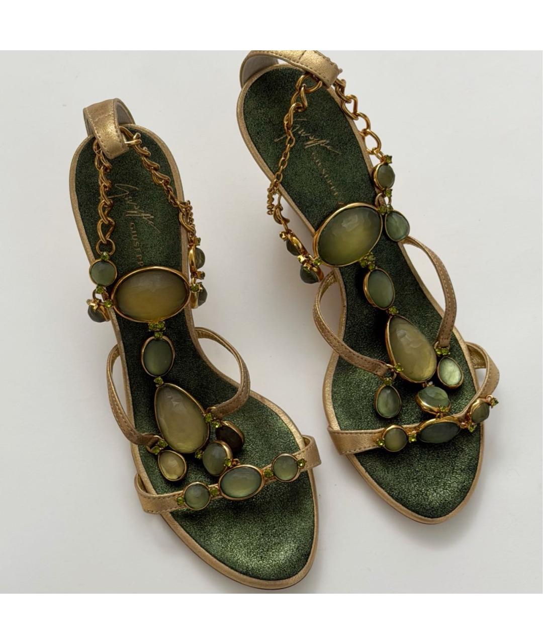 GIUSEPPE ZANOTTI DESIGN Зеленые кожаные босоножки, фото 3